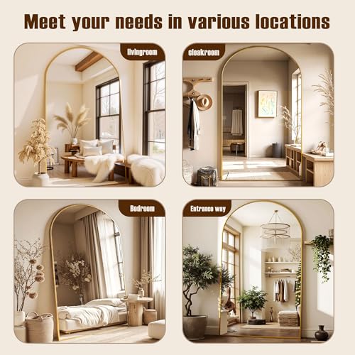 78" Oversized Arched Floor Mirror with Stand, Aluminum Frame, Black N18643