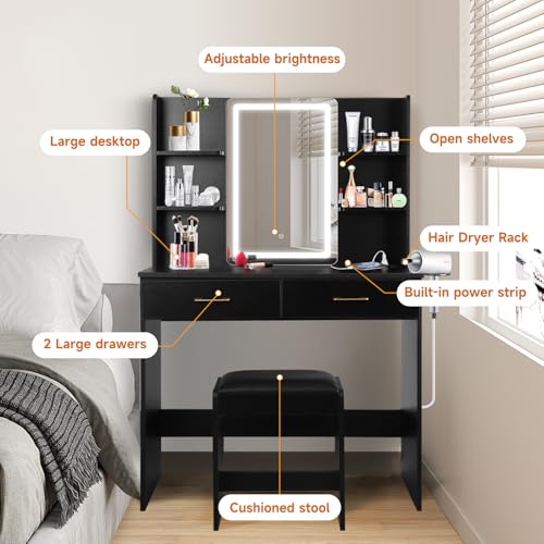 White Vanity Set with Lighted Mirror, Drawers and Stool V52922