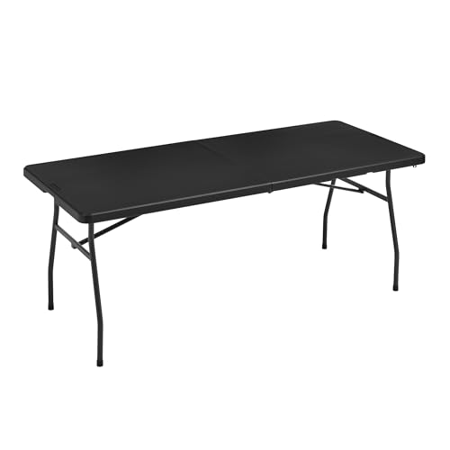 Amazon Basics Heavy Duty Portable Folding Table 6 ft with Carrying Handle, Indoor & Outdoor, White