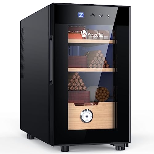 KingChii 16L Electric Cigar Humidor Cabinet with Temperature Control and Spanish Cedar Shelves H300