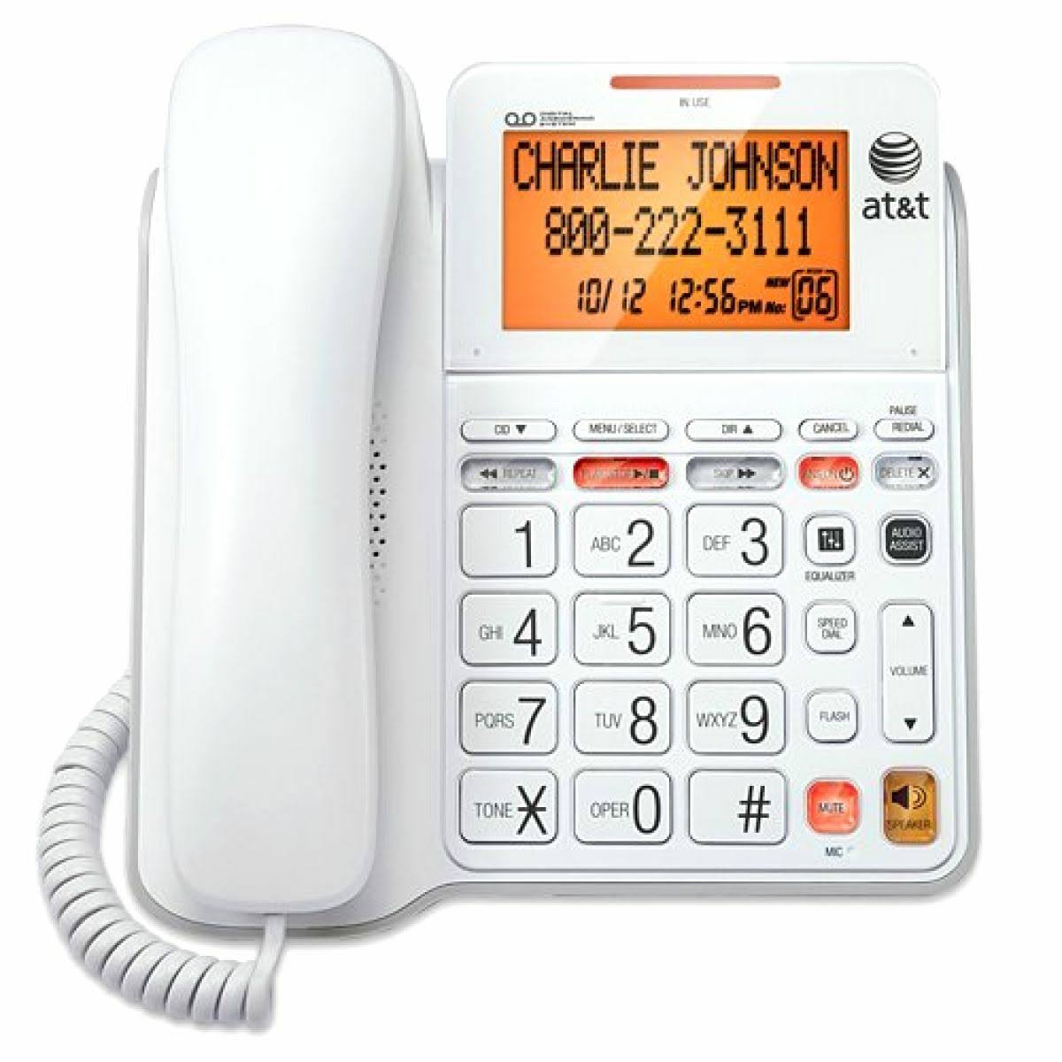 Atu0026t CL4940 Corded Standard Phone with Answering System and Backlit Display, White - Megean