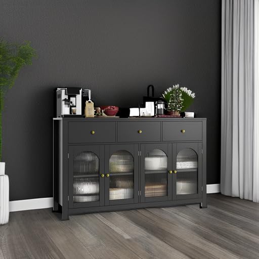 FINETONES Buffet Cabinet with Storage, 55.1" Farmhouse Sideboard, Black C356454