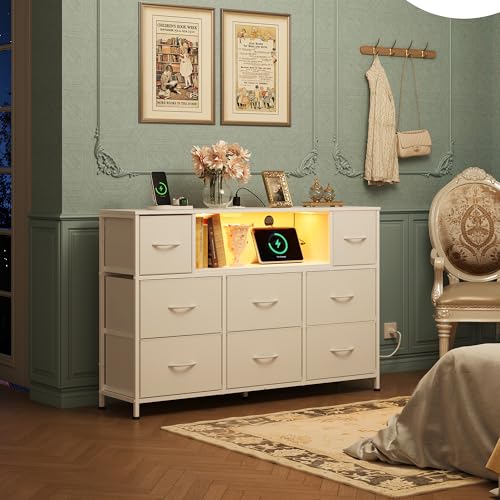 WLIVE Dresser for Bedroom with Charging Station and LED Lights, 8 Drawer R754