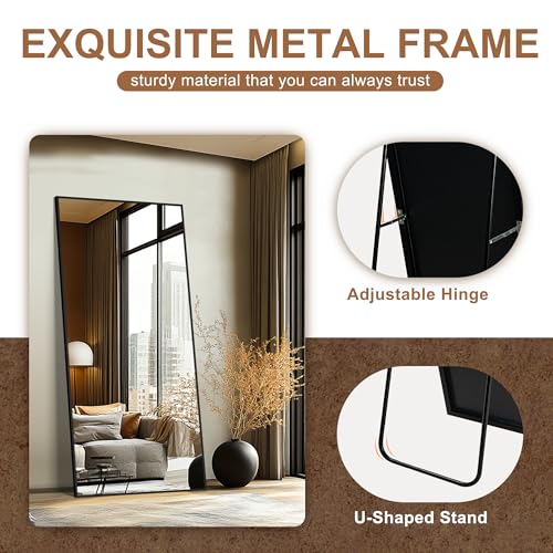 Delma Wall Full Length Mirror with Aluminium Frame, 56x15, Black Z730