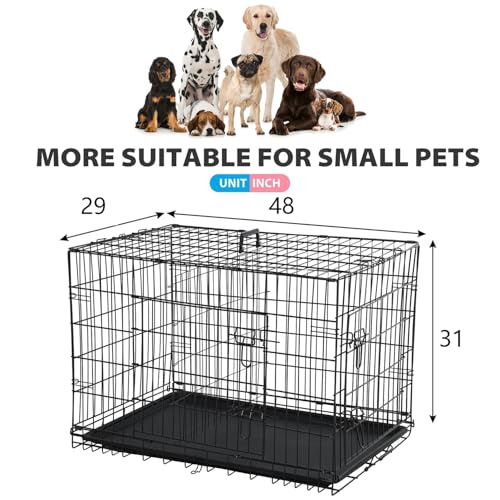 BestPet 42 Inch Folding Metal Wire Dog Crate with Double-Door and Removable Tray O49217