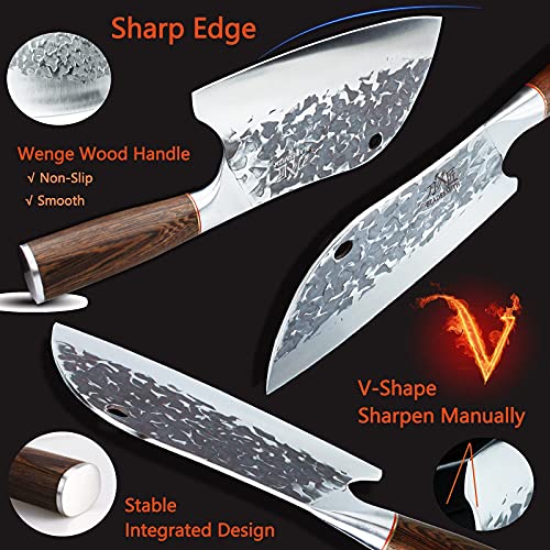 BLADESMITH Meat Cleaver Bone Chopper Knife, 6.3'' Stainless Steel Blade with Pear Wood Handle Q434