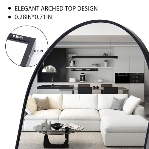 Simple Deluxe Arched Full Length Floor Mirror with Stand, 59"x16", Black U968