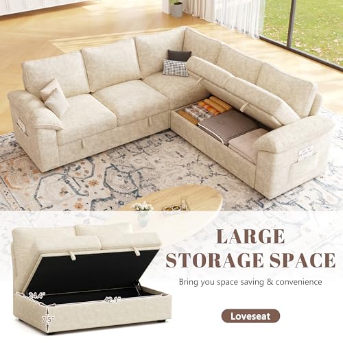 108 Inch U-Shaped Sectional Sleeper Sofa with Pull Out Bed, Dark Grey J60928