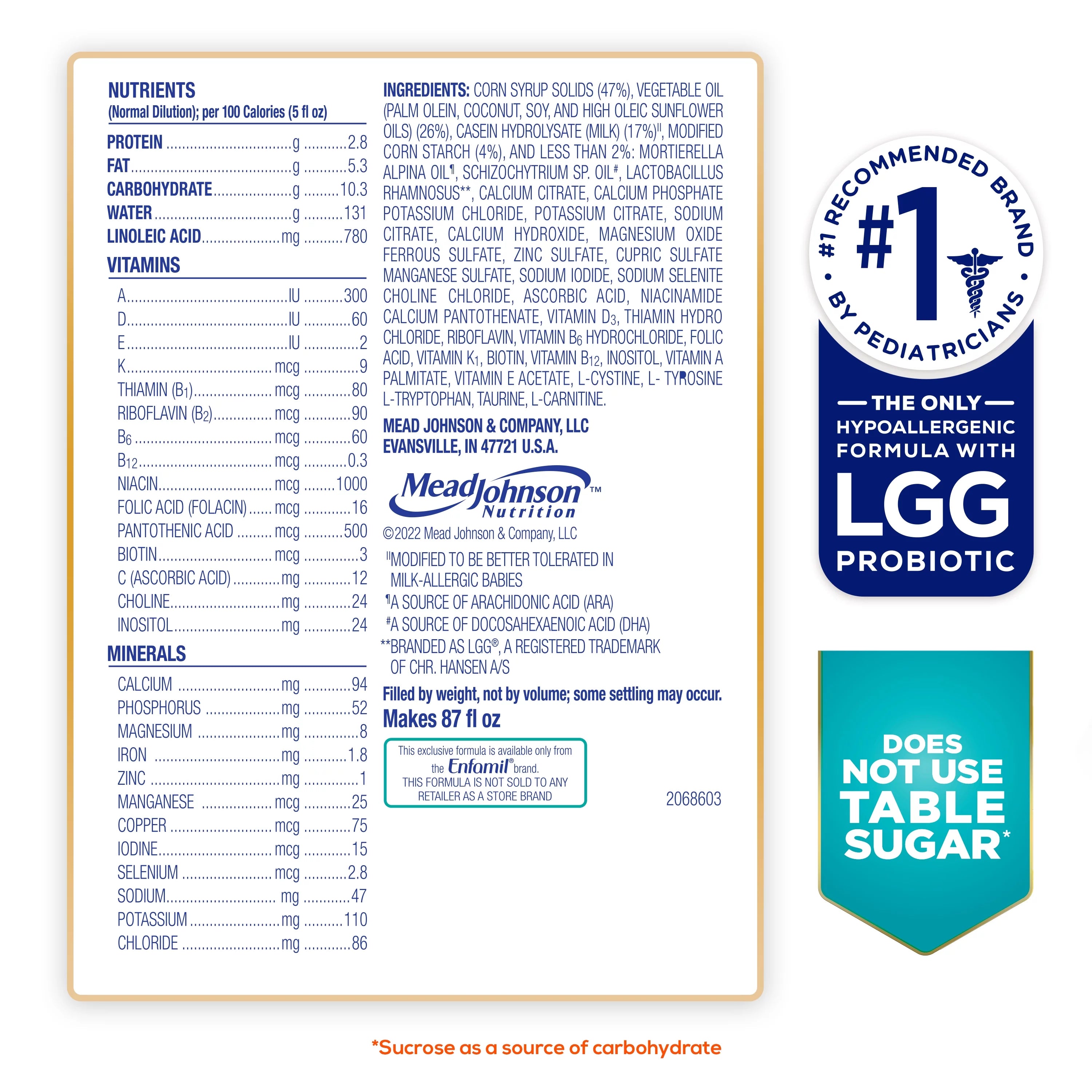 Enfamil Nutramigen Hypoallergenic Lactose Free Infant Formula Powder, 27.8 Oz L895