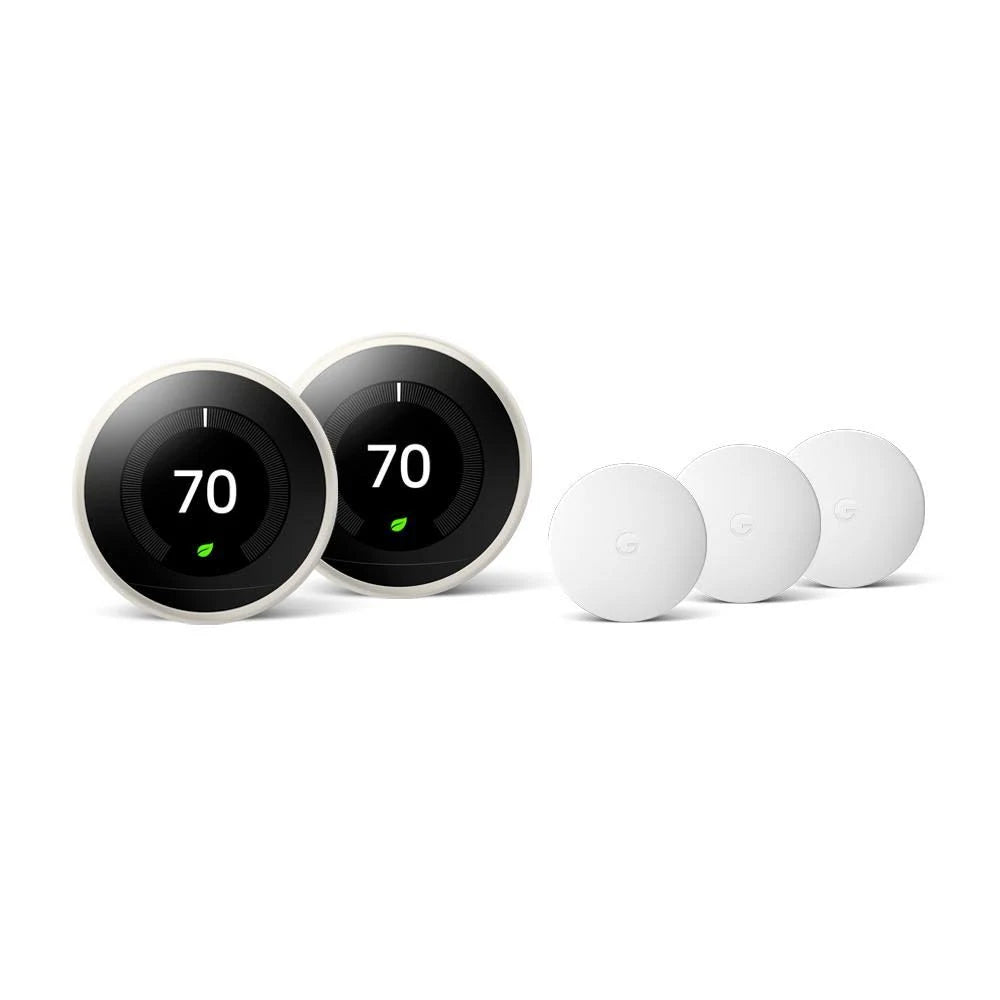 Google Nest Learning Thermostat 3rd Gen in White (2-Pack) and Nest Temperature Sensor (3-Pack) - Avayadevconnect