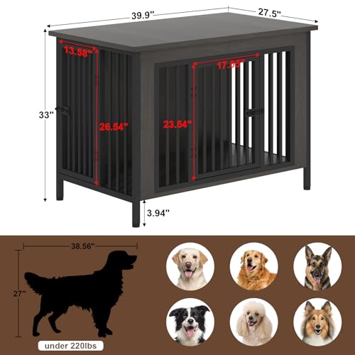 EasyCom XL Wooden Dog Crate Furniture for Medium and Large Breeds, 2 Doors A673