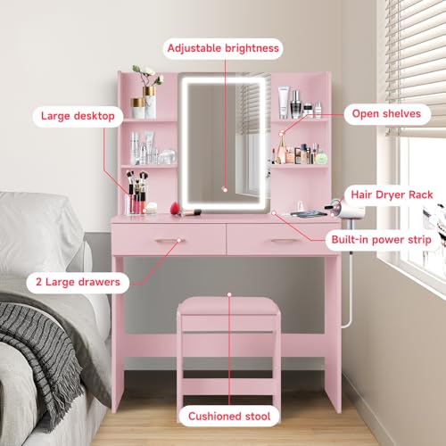 White Vanity Set with Lighted Mirror, Drawers and Stool V52922