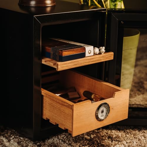 KingChii 16L Electric Cigar Humidor Cabinet with Temperature Control and Spanish Cedar Shelves H300
