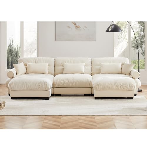 130" Modular Sectional Sofa with Movable Ottoman, Velvet Upholstered, Green Y4976