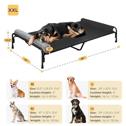 Veehoo Large Elevated Dog Bed, Outdoor Raised Cot with Removable Headrest, Breathable Washable Mesh R9070