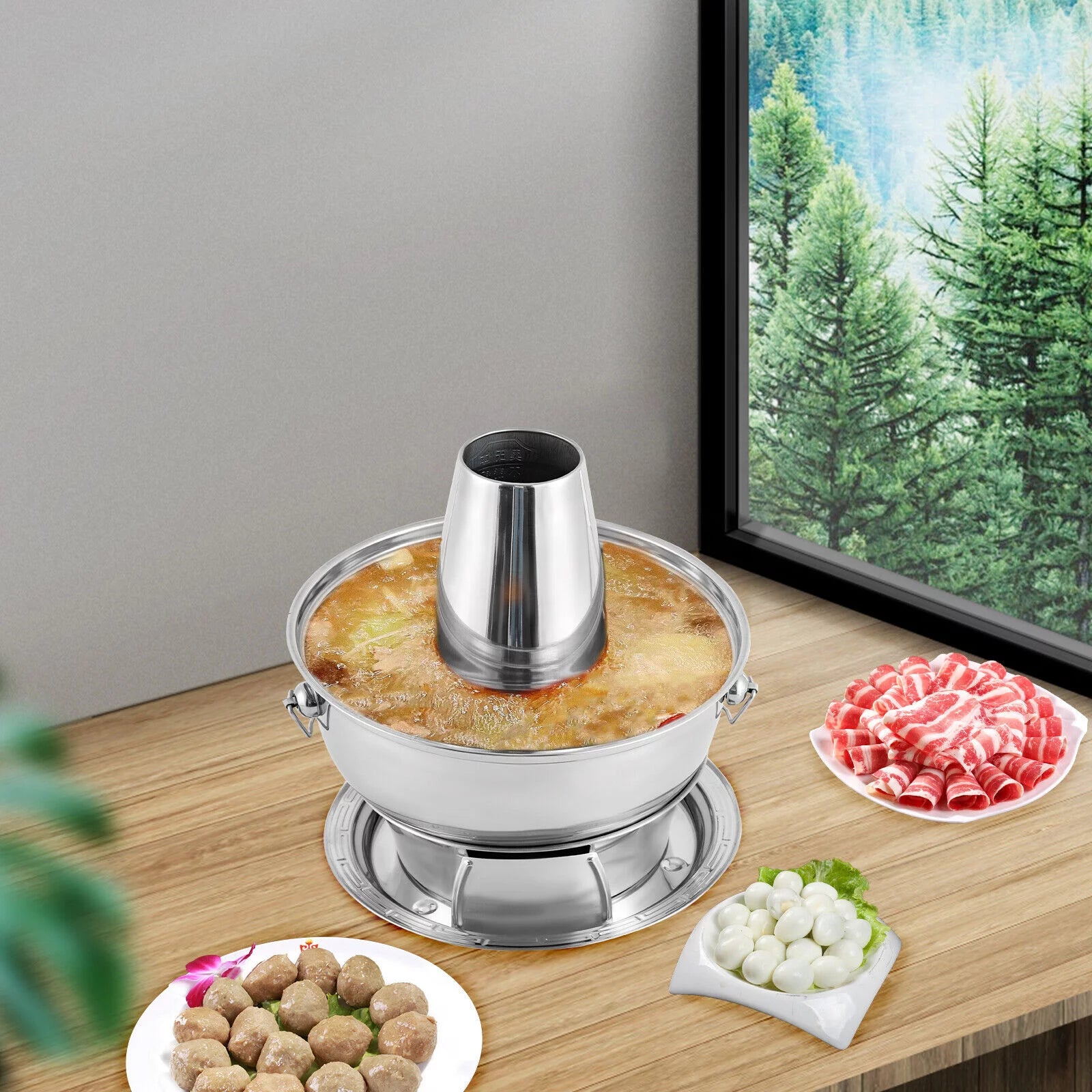 LKS-8380 Chinese Style Stainless Steel Shabu Hot Pot 1.9QT A669437