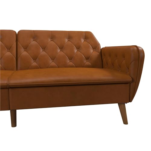 Novogratz Tallulah Memory Foam Futon Convertible Couch, Camel Faux Leather F5939