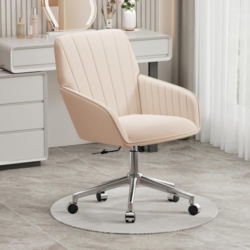Velvet Home Office Chair with Gold Base, Swivel Desk Chair with Wheels (Cream) Z435471