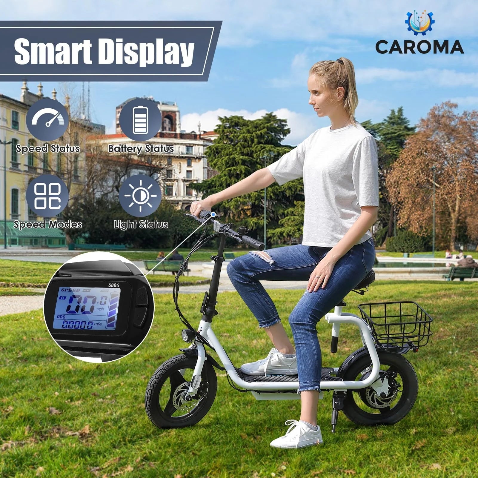 Caroma 500W Electric Scooter with Seat for Adult, 14 inch, 20 MPH F719250