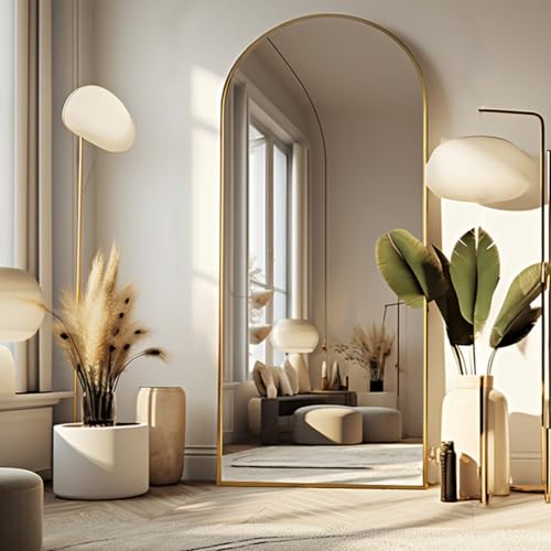 Arched Floor Mirror 58"x18" Full Length with Stand, Aluminum Frame, Black S856658