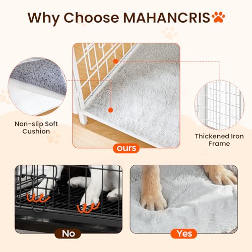 Wooden Dog Crate Furniture with Cushion, Double Doors, Greige X29262