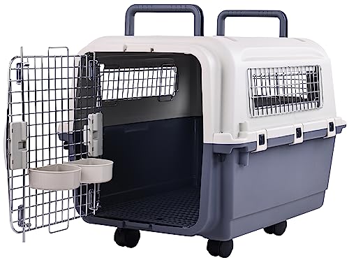 Plastic Dog Crate with Rolling Wheels, Airline Approved, Medium S135464