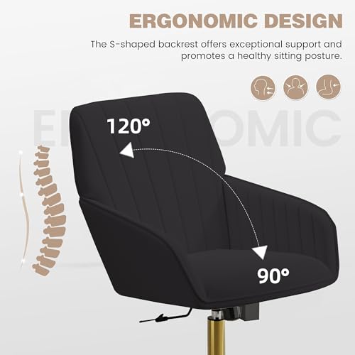 Velvet Home Office Chair with Gold Base, Swivel Desk Chair with Wheels (Cream) Z435471