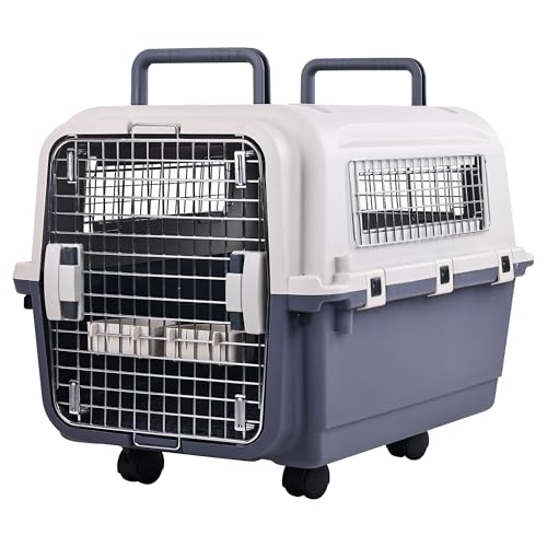 Plastic Dog Crate with Rolling Wheels, Airline Approved, Medium S135464