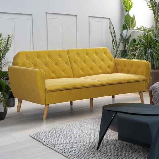 Novogratz Tallulah Memory Foam Futon Convertible Couch, Camel Faux Leather F5939