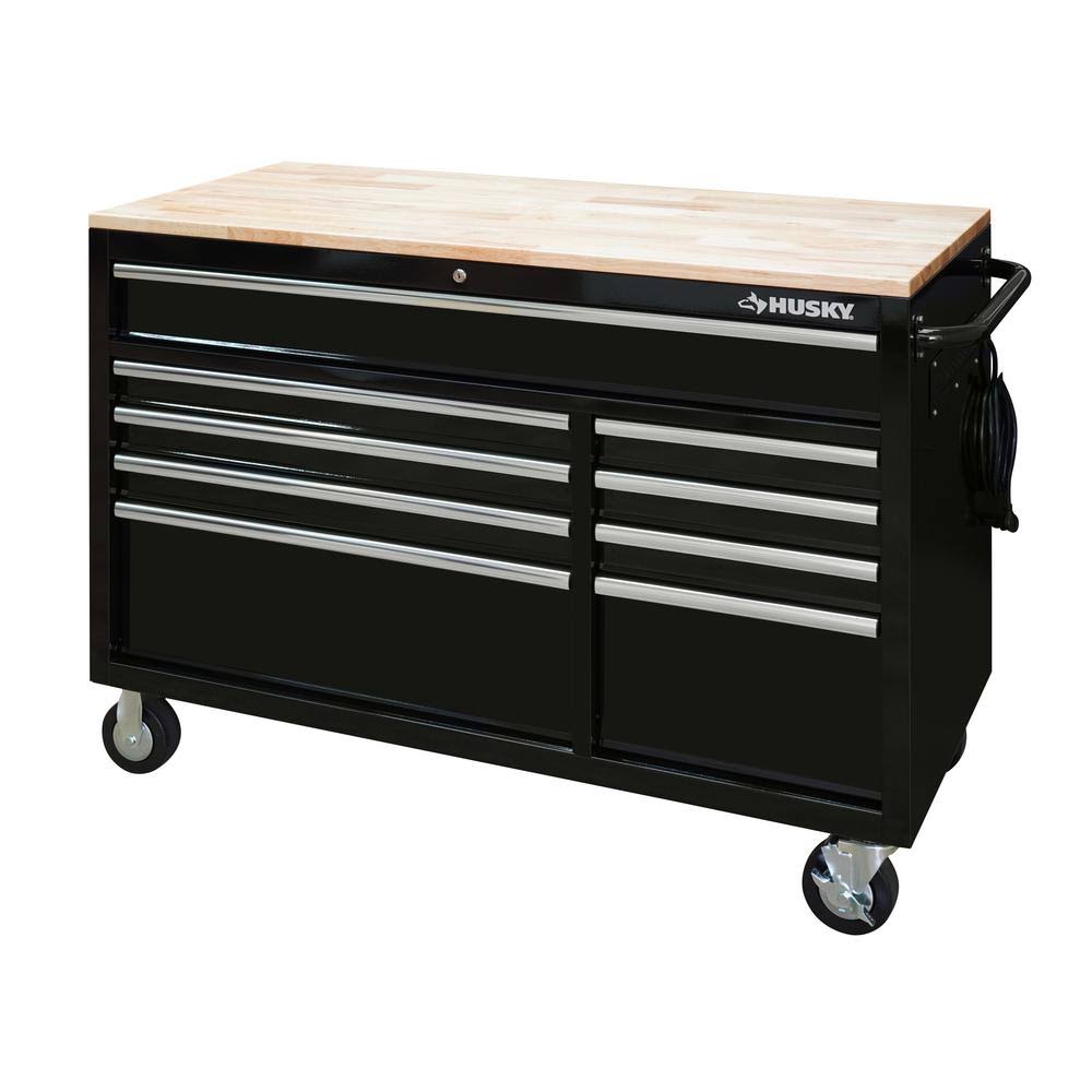 Husky 52 in. W 9-drawer, Deep Tool Chest Mobile Workbench in Gloss Black - Megean