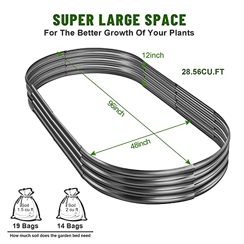 Land Guard Galvanized Raised Garden Bed Kit, Oval Large Metal Planter Box U192