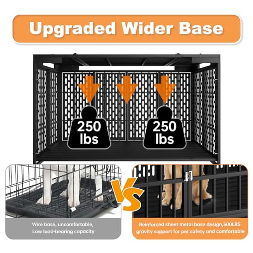 Heavy Duty Dog Crate with Wheels for Large Dogs, Folding Metal Cage with Removable Tray R395