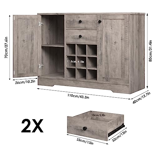 Farmhouse Buffet Sideboard Bar Cabinet with Storage, Dark Brown A255