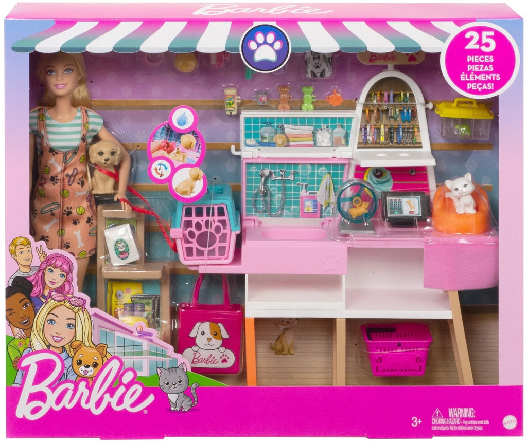 Barbie Doll and Pet Boutique Playset with 4 Pets and Accessories D63044
