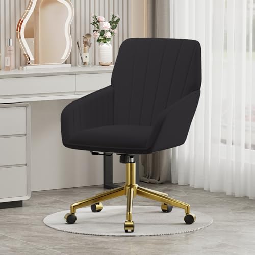 Velvet Home Office Chair with Gold Base, Swivel Desk Chair with Wheels (Cream) Z435471