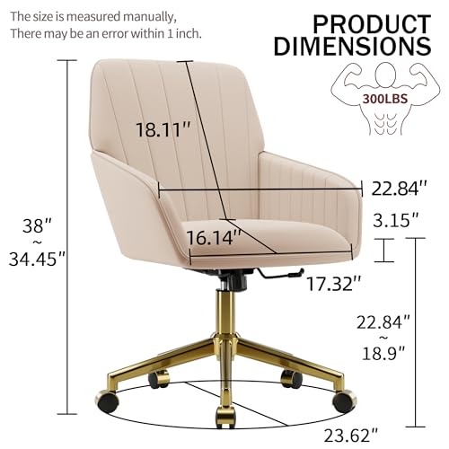 Velvet Home Office Chair with Gold Base, Swivel Desk Chair with Wheels (Cream) Z435471