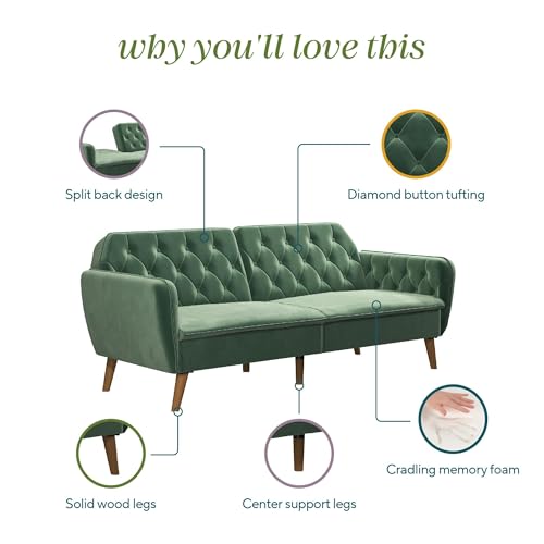 Novogratz Tallulah Memory Foam Futon Convertible Couch, Camel Faux Leather F5939