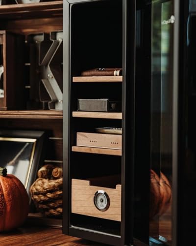 KingChii 16L Electric Cigar Humidor Cabinet with Temperature Control and Spanish Cedar Shelves H300