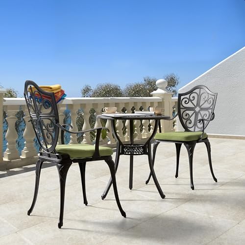 NUU GARDEN 3 Piece Cast Aluminum Bistro Set with Umbrella Hole, Black N80118