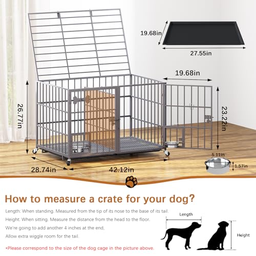 aboxoo 42/48 inch Heavy Duty Metal Dog Crate for Large Dogs with Wheels and Tray M5685