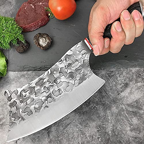 BLADESMITH Meat Cleaver Bone Chopper Knife, 6.3'' Stainless Steel Blade with Pear Wood Handle Q434