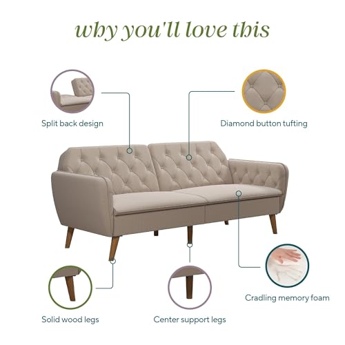 Novogratz Tallulah Memory Foam Futon Convertible Couch, Camel Faux Leather F5939