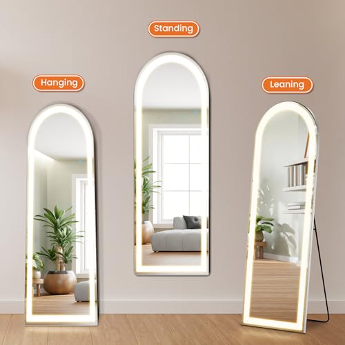 Arched Full Length Mirror with LED Lights, 60"x16" Floor Mirror with Stand T719302