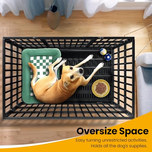 Oranland 48 inch Heavy Duty Dog Crate for Large Dogs, Double Door with Wheels J273901