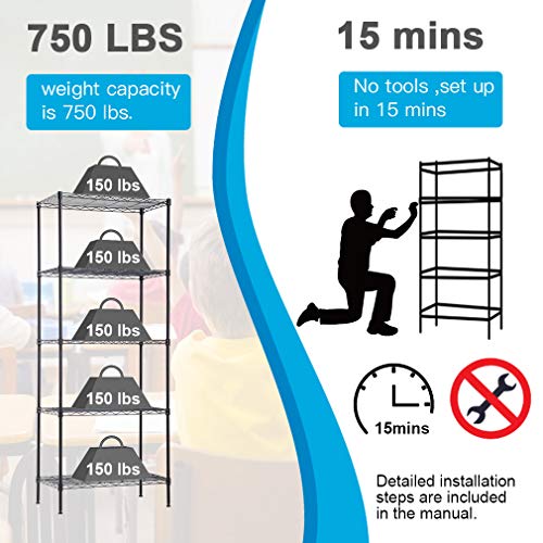 4 Tier NSF Wire Shelving Unit Heavy Duty Steel Storage Rack, Black X19089