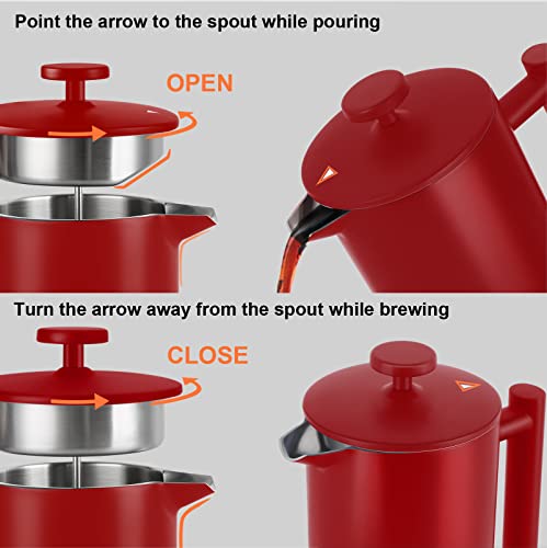 Secura French Press Coffee Maker, 34oz Stainless Steel Insulated, Silver W447
