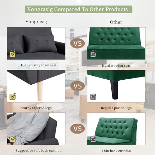 Vongrasig 47" Modern Loveseat Sofa, Mid Century Linen Fabric, Dark Gray O910