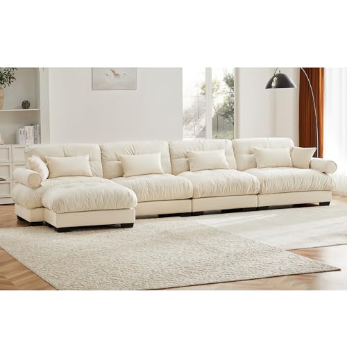 130" Modular Sectional Sofa with Movable Ottoman, Velvet Upholstered, Green Y4976