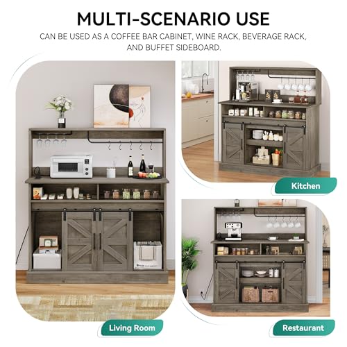 YITAHOME 47" Coffee Bar with Power Outlet & Storage, Farmhouse Sideboard Cabinet, White T961