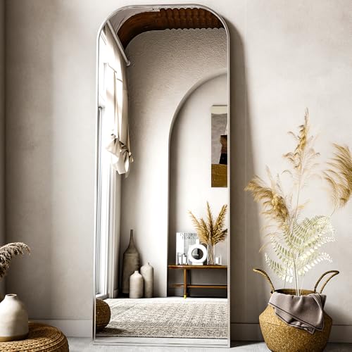Full Length Mirror 56x21 Inch Arched Floor Standing Wall Mountable Black J48657